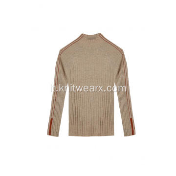 Pullover da donna con collo a lupetto elasticizzato a coste lavorato a maglia